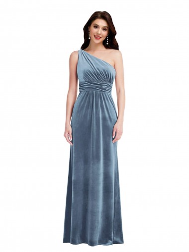 Discount One Shoulder Draped Velvet Maxi Prom Dress UK