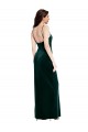Straight Neckline Spaghetti Straps Long Velvet Prom Dress with High Side Slit