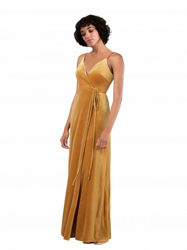 Discount Romantic Velvet Floor Length Prom Dress with Wrap Detail UK