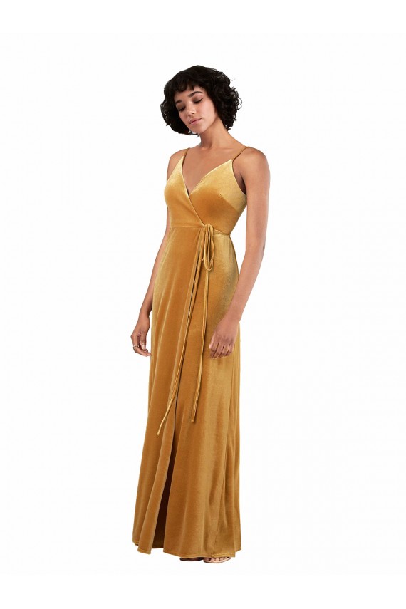 Romantic Velvet Floor Length Prom Dress with Wrap Detail