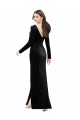 Long Sleeves Velvet Prom Dress with V-Neckline and Thigh Slit