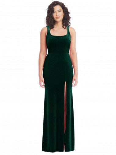 Discount Square Neck Long Velvet Maxi Prom Dress UK