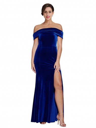 Discount Full Length Long Velvet Prom Dress with Side Split UK