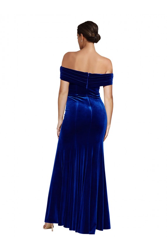 Full Length Long Velvet Prom Dress with Side Split