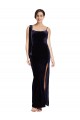 Long Velvet Prom Dress with Side Thigh Split and Shoulder Tie
