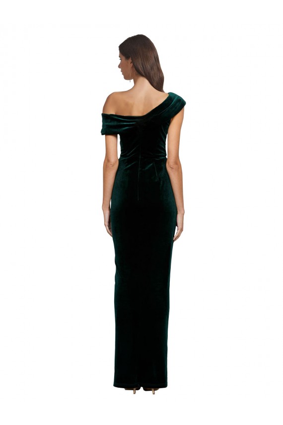 Long Asymmetric Neckline Ruched Velvet Prom Dress