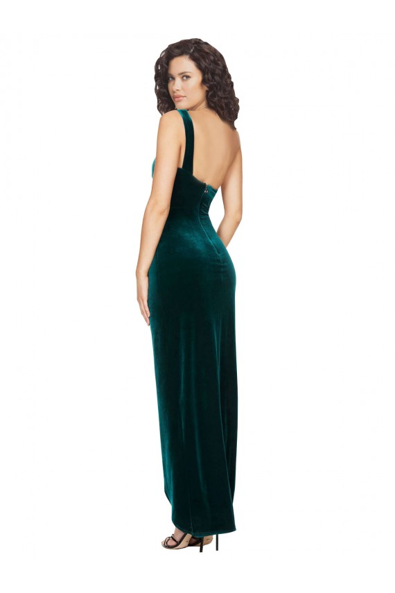 One Shoulder Velvet Front Wrap Prom Dress 