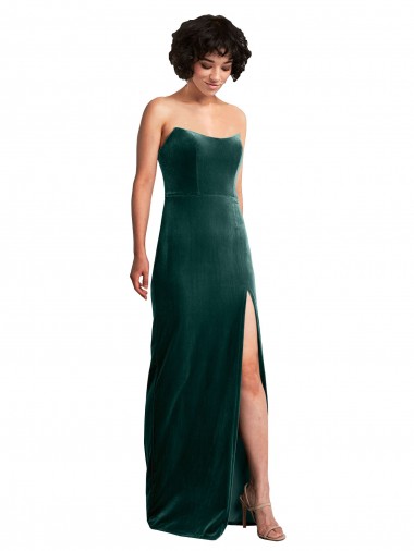 Discount Scooped Strapless Long Velvet Prom Dress with Daring Side Slit UK